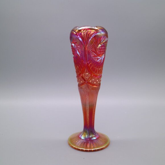 Vintage Fenton Ruby Red Amberina Carnival Glass Vase 8654 Pattern | Cadmium Glow - Picture 4 of 9